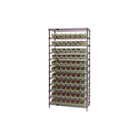 Global Industrial Chrome Wire Shelving with 77 4inH Plastic Shelf Bins Stone, 36x14x74 268968BG